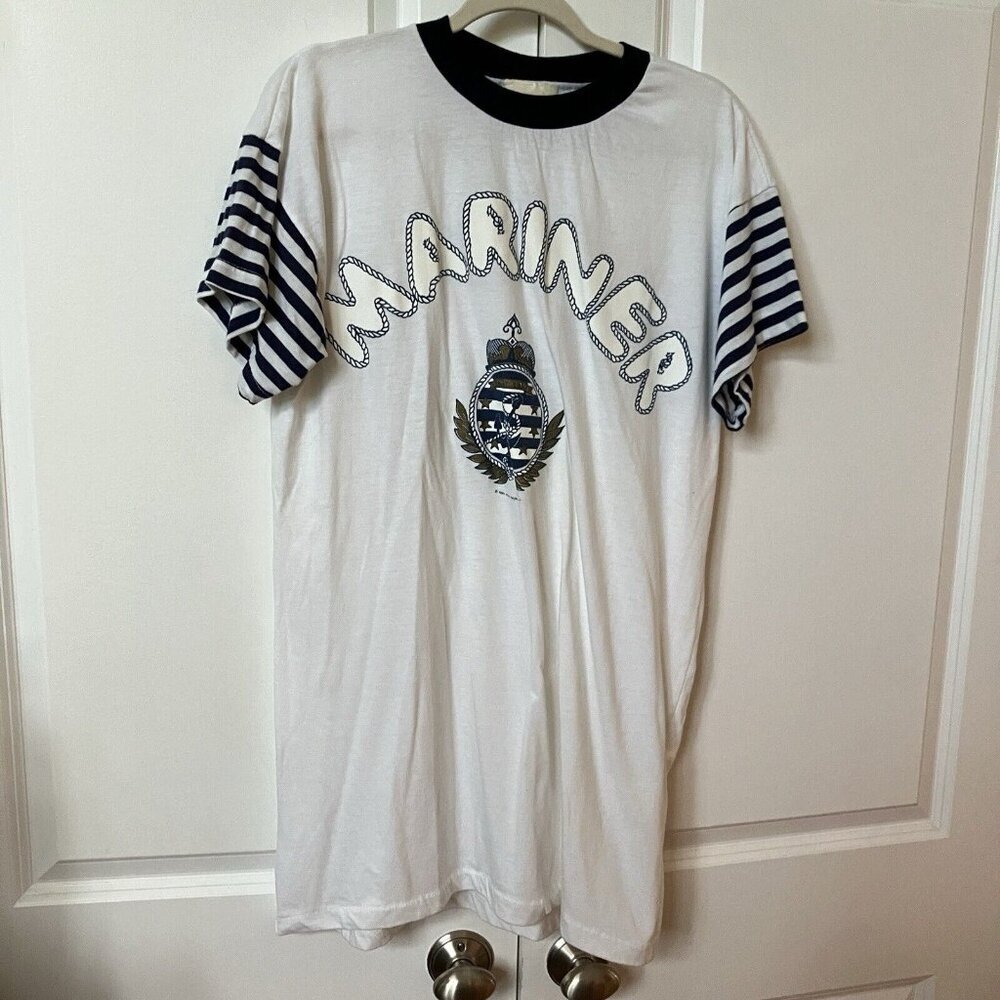 Vintage‎ Mitey Miss Nautical Nightgown M Sleepwear Nightie Mariner Sleep Shirt